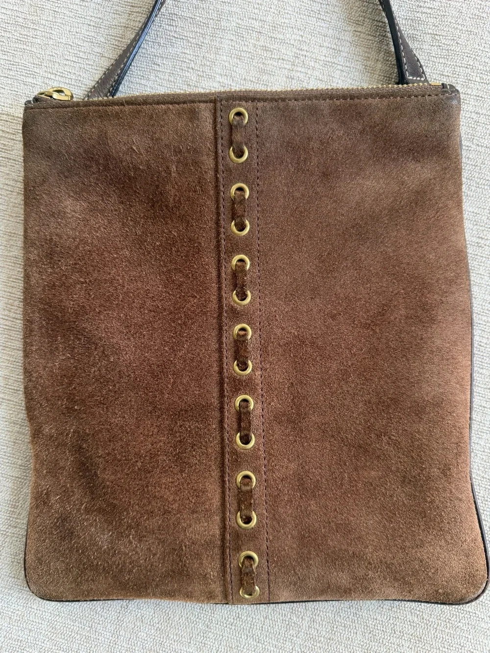 Vintage Y2K Brown Suede Coach Stitch Crossbody Bag.